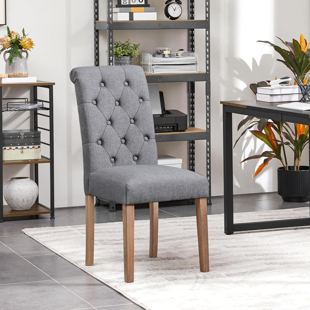 Yaheetech Eetkamerstoelen Set van 2 - Donkergrijs - 45,5 x 62 x 98,5 cm - Hoge Rugleuning, Houten Poten