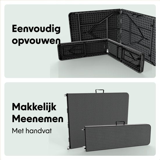 LifeGoods Inklapbare Picknickset - 180cm x 74cm - Tuintafel met 2 Banken - Weerbestendig - Campingtafel - Biertafel Opklapbaar - Voor Binnen en Buiten - Voor 6 tot 8 Personen - Rattan Zwart