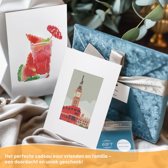 Rubye® Mini Diamond Paintings - 2 stuks - Set - Volwassenen - Diamond Painting Kinderen - Big Ben & Watermeloen Cocktail- 15x20cm