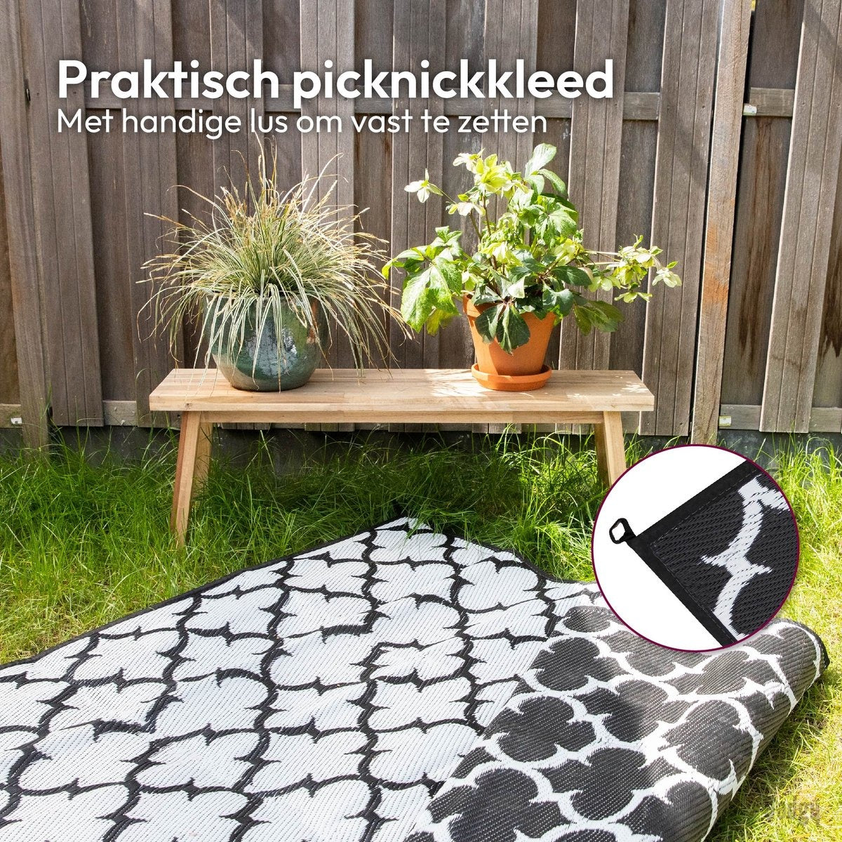 Gadgy Picknickkleed XL - Omkeerbaar - Incl. Draagtas - 230x160 cm - Wit/Zwart