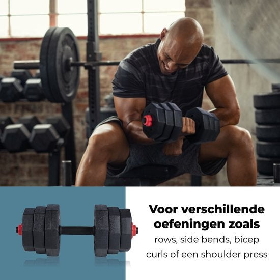 Umbro Halterset - 20 KG - Verstelbare Dumbells en Barbell - Gewichten van 1.25 KG, 1.5KG en 2KG - Kunststof