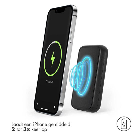 Accezz Powerbank Geschikt voor Magsafe 5000 mAh - Batterij LED-display - USB C - 18 Watt - Draadloze Powerbank Geschikt voor iPhone 12/13/14/15 - Zwart