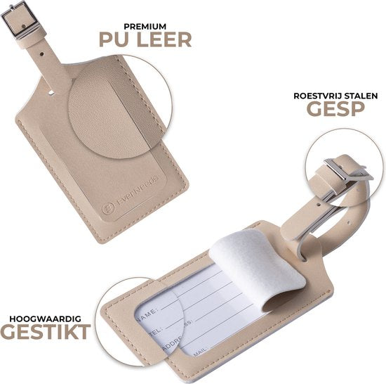Bagagelabels PU Leer – Set van 2 – Koffer Tags – Stijlvolle Reistag – Crème