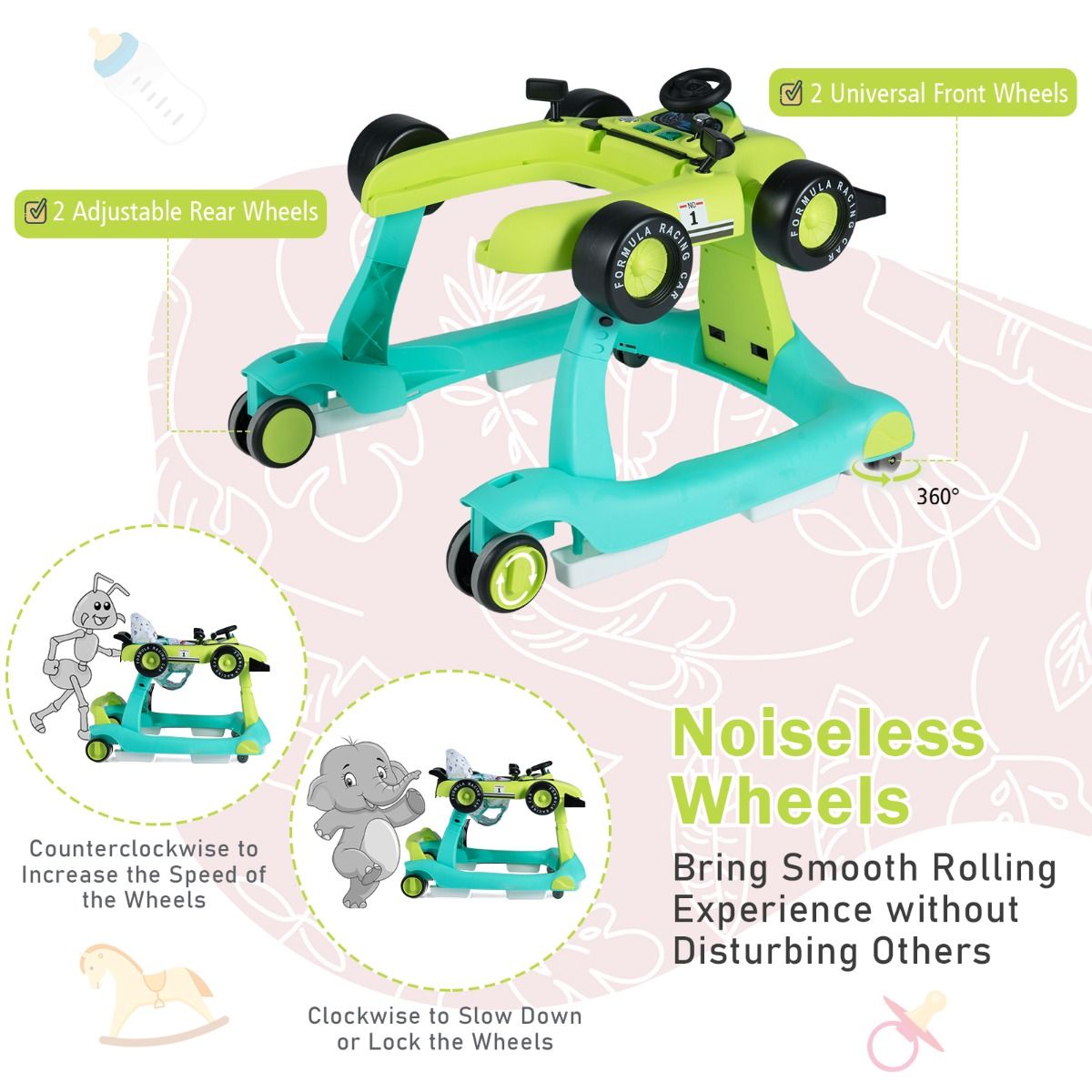 Coast 4-in-1 Babyloopwagen - verstelbare hoogte en snelheid - opvouwbaar - zwart