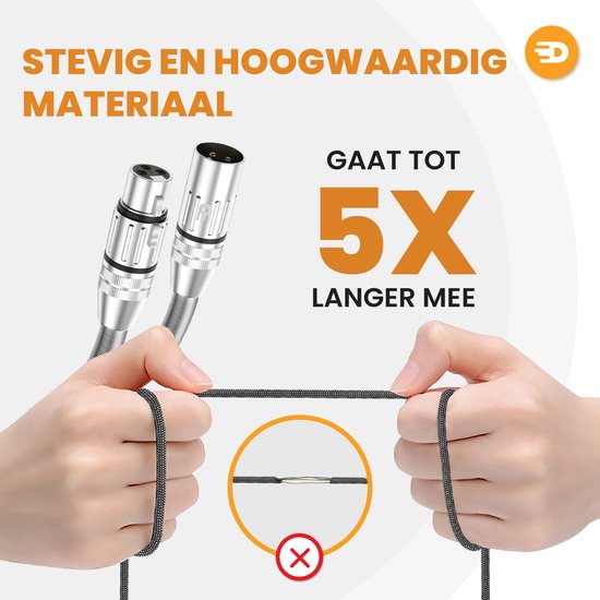 Drivv. Premium XLR Kabel - Microfoon kabel - Mannelijk naar Vrouwelijk 3 pin - 3 Meter - Zilver
