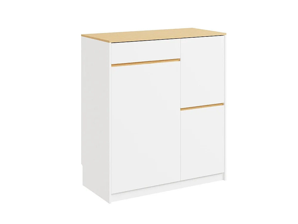 SoBuy Vrijstaande Keukenkast met Afvalscheiding – 2 x 12L – 3 Laden – 80 x 38 x 90 cm – Wit/Licht Eiken