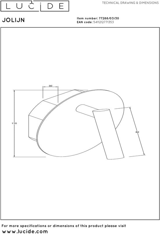 Lucide JOLIJN - Oplaadbare Bedlamp / Wandlamp - Accu/Batterij - Ø 10,2 cm - LED - 1x2W 3000K - Magnetisch - Zwart