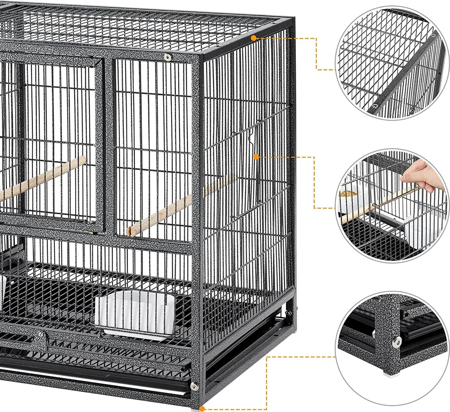 Yaheetech Vogelkooi Met Tussenschot – Voorzien Van 1 cm Tralieafstand En 4 Voerbakjes En Uitneembare Bodemlade – Voor Parkieten En Kanaries – Zwart Gepoedercoat Metaal – 95,5 x 45,5 x 105 cm