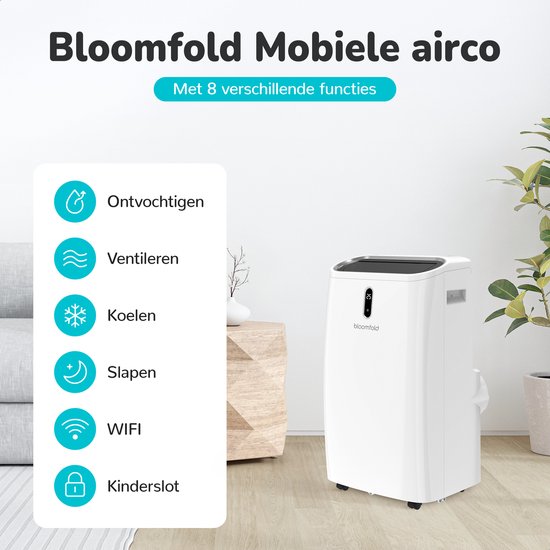 Bloomfold Mobiele Airco - 12.000 BTU - 4-in-1 - Airconditioning met Raamafdichtingskits - Slaapkamer - Woonkamer - tot 35m² koelen