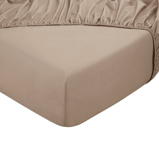 PHLOX Hoeslaken - 100% Katoen Satijnen (300 TC) - Eenpersoons 90x200 cm - Zacht & Huidvriendelijk - Rondom Elastiek - Beige