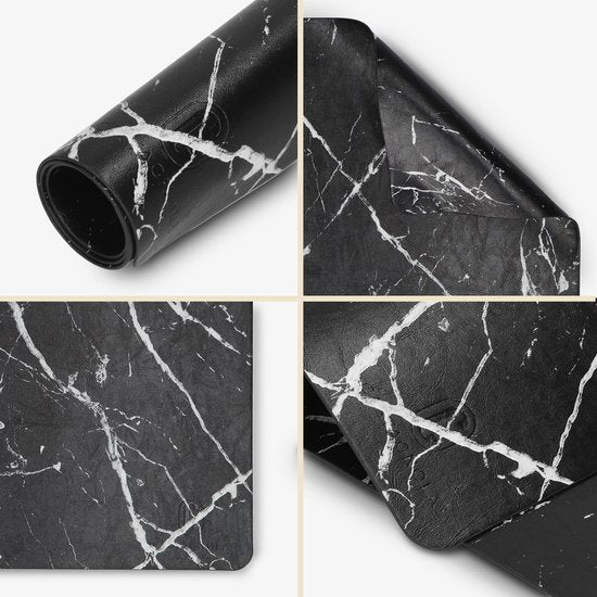 Castagnola Lederlook Placemats - Antislip Placemat van Kunstleer - Waterafstotende Onderlegger - Onderzetter - 6 Stuks - 45 x 30 cm - Zwart/Wit - Marmerpatroon