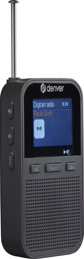 Denver DAB-radio - Draagbare radio - Batterijen u0026 Netstroom - 60 voorkeuzezenders - Reiswekker - DAH126 - Zwart