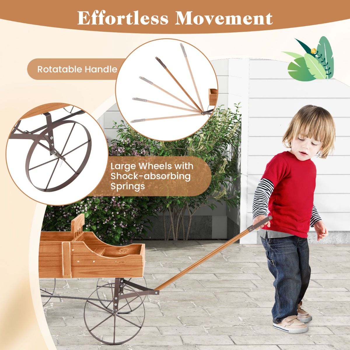 Coast Houten Plantenwagen met 2 Secties en Wielen - 62x34x61 cm - Oranje