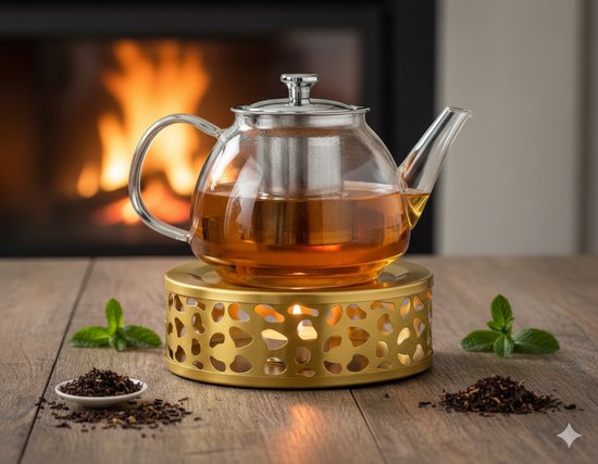 Vaja® Warmhoudplaat met Waxinelichtje voor Theepot - Warmhouder met Kaars - Theelichthouder - Thee Warmer Theelicht - Tea Maker - Verwarmer - Goud