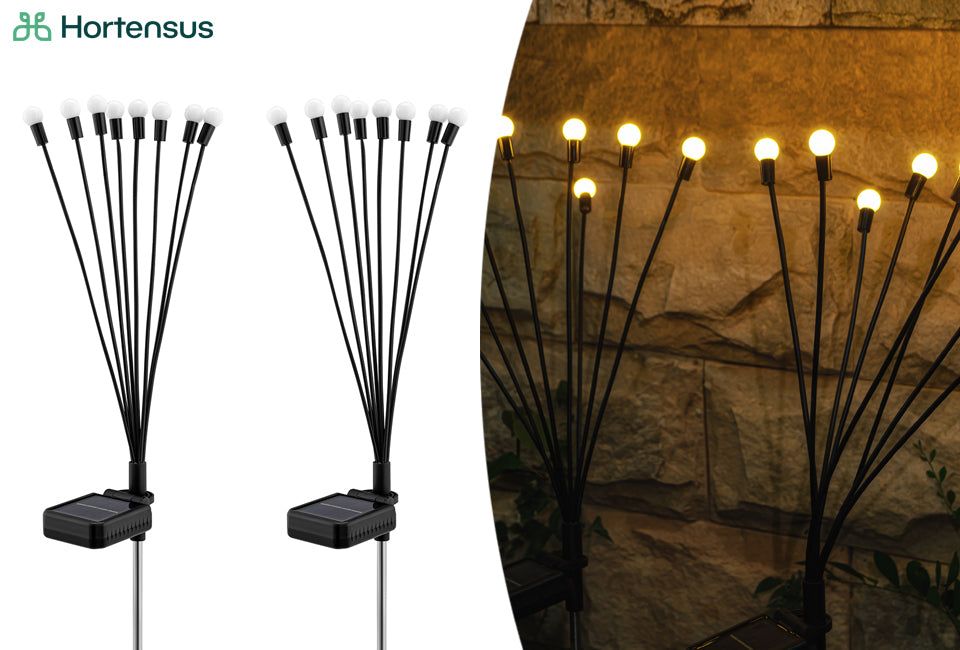Hortensus Firefly Solar Lights – Set van 2, LED-verlichting & IP44 Waterdicht – 67,5 x 6,5 x 4 cm – Zwart