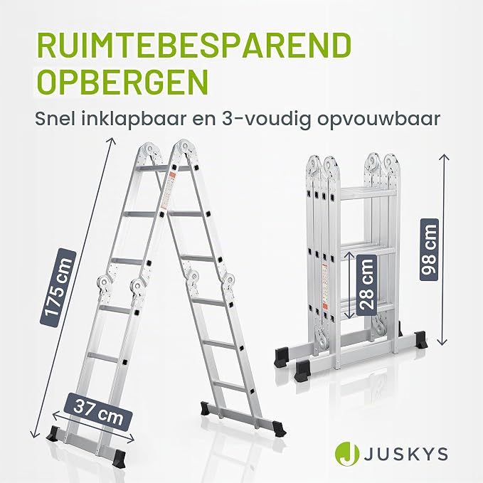 Multifunctionele Ladder 4-in-1 – 4x3 Treden – Aluminium & Staal – Tot 150 kg – EN 131-4
