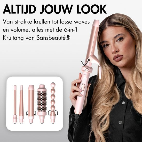 Sansbeauté® 6 in 1 Krultang met Klem - Keramische Haarkruller - 13mm tot 38mm - Föhnborstel Kort Haar - Warmteborstel - Krultangen - Thermal Brush - Haarstyler - Krulborstel 5 in 1