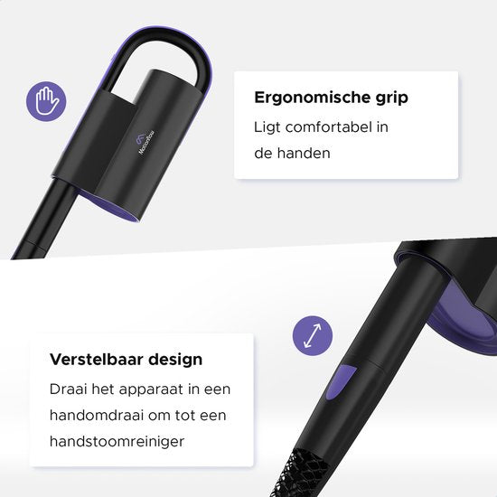 Motionflow 16-in-1 Stoomreiniger - Vlekkenreiniger - Handstomer voor diepte reiniging vloer, bank, badkamer en tapijt - Stoomdweil - Tapijtreiniger - Steam Cleaner Zwart