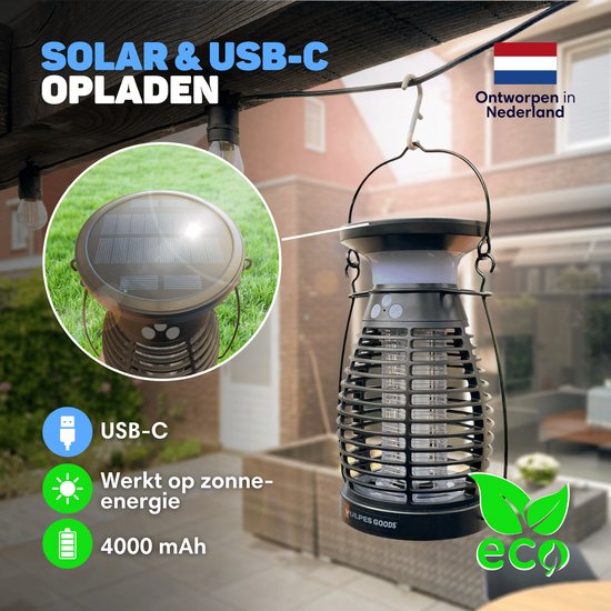 Vulpes Goods® Verjager Muggenlamp PRO – Elektrische Insectenlamp – UV & Nachtlamp – Zonne-energie – Waterdicht