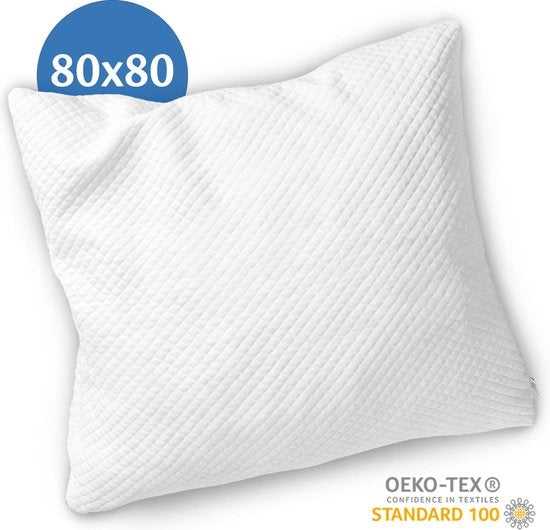 EL-Life Hoofdkussen Nekklachten - 80 x 80cm - Bamboe kussen - Traagschuim / Memory Foam vulling - Ergonomisch en Orthopedisch - Inclusief kussensloop