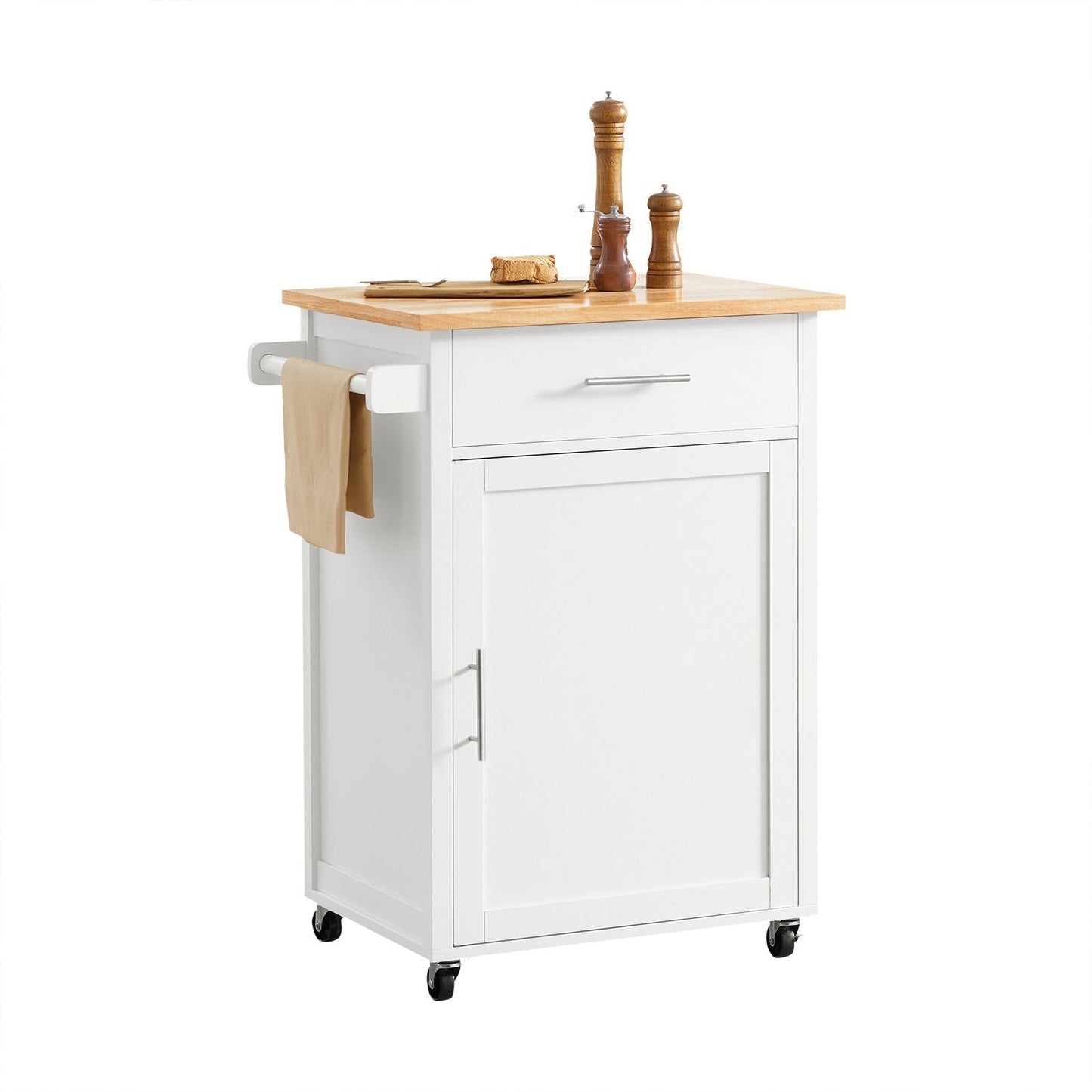 SoBuy Keukenwagen met werkblad - Met deur en lade - Max. 45KG - 68 x 46 x 90 cm - Wit