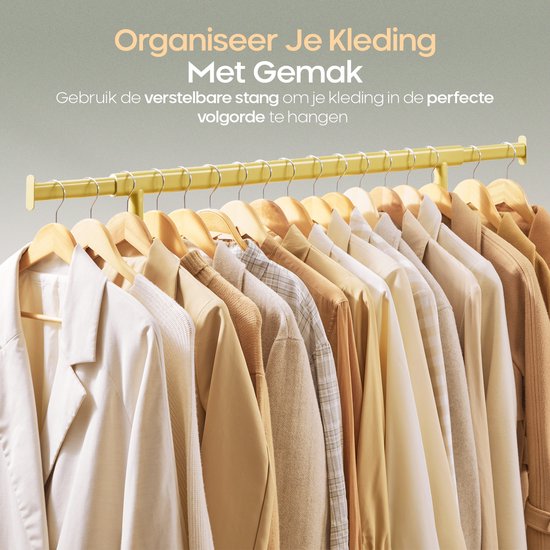 O'DADDY Kledingrek – Verstelbaar, 90 kg draagvermogen, met wielen – 132 x 49 x 160 cm – Goud