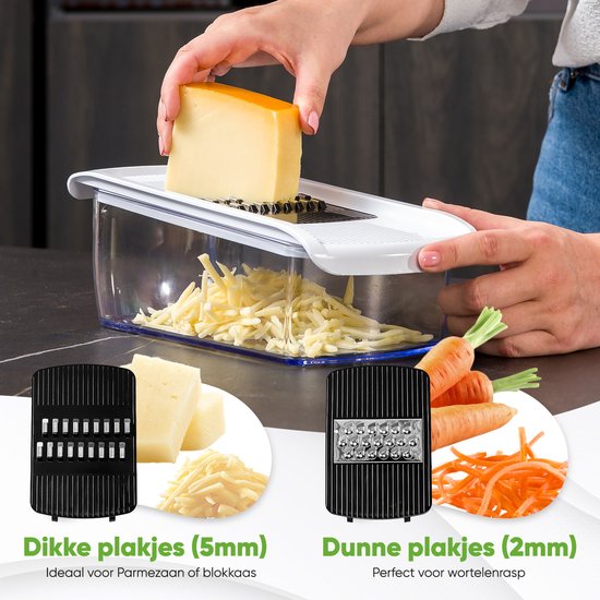 Stosh Mandoline - Groentesnijder - Uiensnijder - Spiraalsnijder - Rasp - 6-delig - Kunststof - BPA vrij - Zwart/Wit