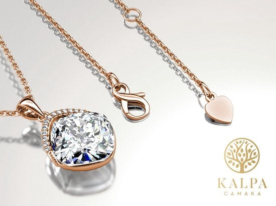 Yolora Dames Ketting met Hanger - Kalpa Camaka Kristal - Rosé kleurig - 18K Roségoud Verguld - Halsketting - Vrouwen Collier Rose Gold - Sieraden - Geschenkdoos - Luxe Giftbox - Cadeau doos - Exclusieve Geschenkverpakking - Mooie Cadeauverpakking