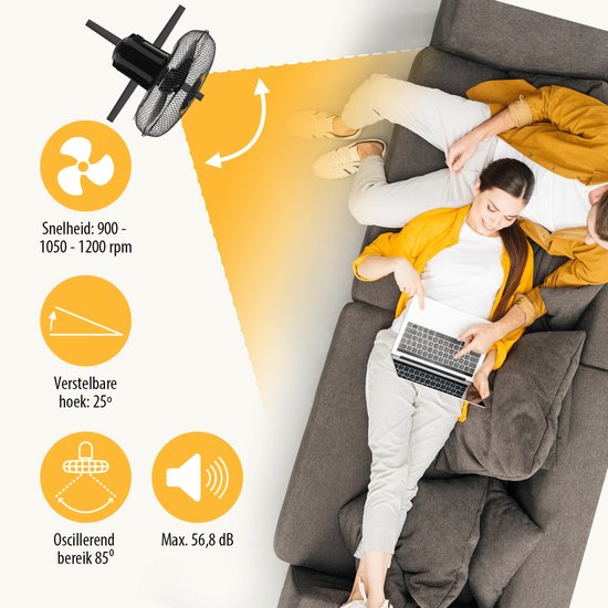 Statiefventilator 40 cm – 45W – 3 Snelheden – 85° Oscillatie – In Hoogte Verstelbaar – Tristar VE-5756 – Zwart