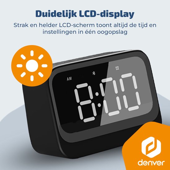 Denver Digitale Wekker - Bluetooth speaker - Dual alarm - LCD Display - EC54B - Zwart