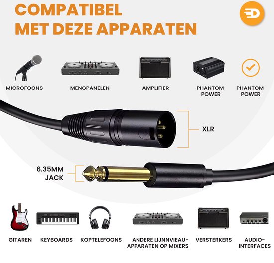 Drivv. Premium XLR Kabel - XLR Male naar 6.35 mm jack male - Stereo Jack - 5 meter