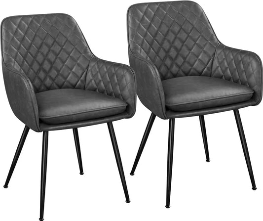 Yaheetech Eetkamerstoelen Set van 2 met Fluwelen Bekleding en Armleuningen - Donkergrijs - 57,5 x 58 x 86,5 cm