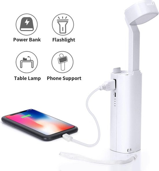 Aigostar Ivory - Bureaulamp Led - Dimbaar - USB Oplader - 3 Helderheidsniveaus - Opvouwbaar - met telefoonhouder - Wit