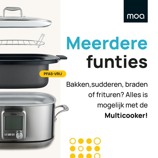 MOA Multicooker - Slowcooker - 8 Kookfuncties - 6 Liter - 1250W - Rijstkoker - Stoomkoker - Sous Vide koker - Yoghurtmaker - RVS - MC01S