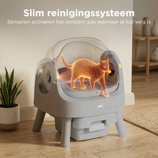 TrevoPet® Automatische Kattenbak - Zelfreinigend & Veilig - Voor Katten tot 12KG - Incl. Mat, 60 Afvalzakjes & Accessoires - 10L Afvalbak - Grijs