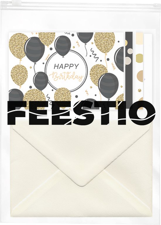 Feestio verjaardagskaarten met Envelop - Verjaardagskaart - 24 stuks - 10.5 x 14.8 cm