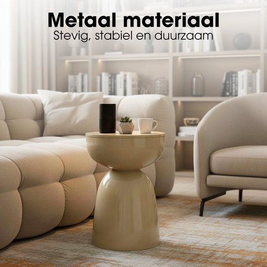 Mica Decorations Elliot Bijzettafel - Bijzettafel Rond H45 x Ø32 cm - Bijzettafeltje voor Woonkamer of Slaapkamer - Ideaal als Plantentafeltje - IJzer met Poedercoating - Beige