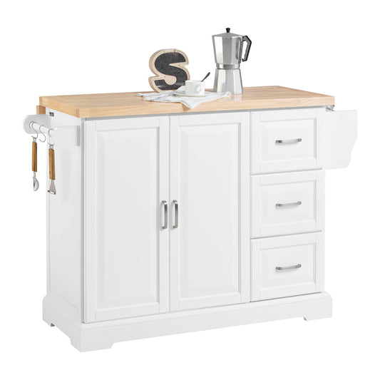 SoBuy Mobiel Keukeneiland met Wielen – Uitschuifbaar Werkblad – 3 Lades & Kast – 130 cm