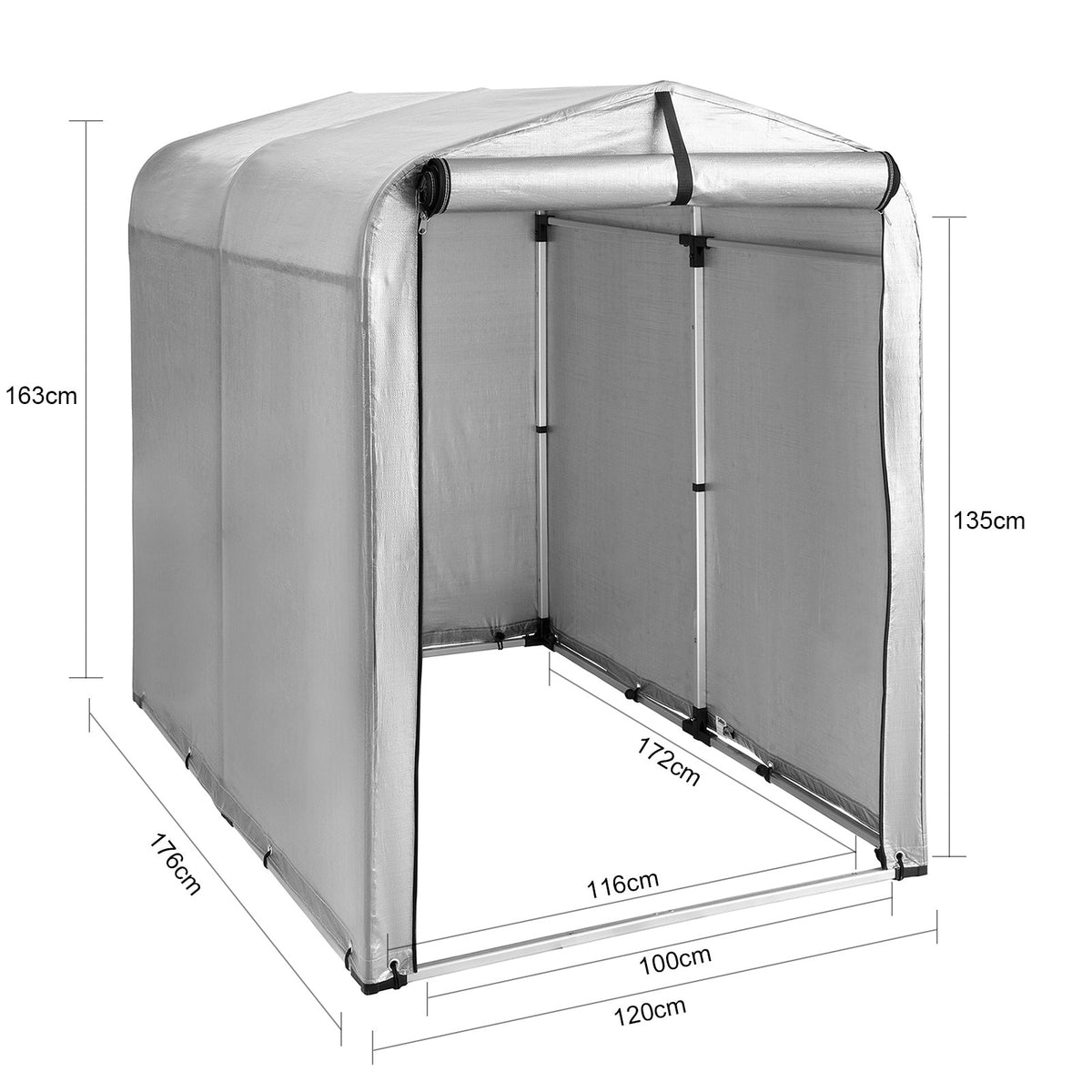 SoBuy Fietsgarage KLS11 - Multifunctionele Outdoor Fietsenstalling - Zilver - 120 x 176 x 163 cm - Weerbestendig