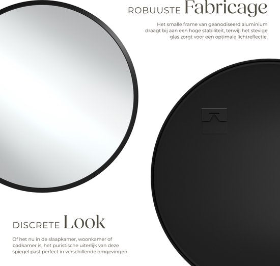 tectake® - Wandspiegel rond Fiona - Badkamerspiegel - Spiegel rond met stevig aluminium frame - Spiegel voor de badkamer, woonkamer of slaapkamer - Diameter van 80 cm
