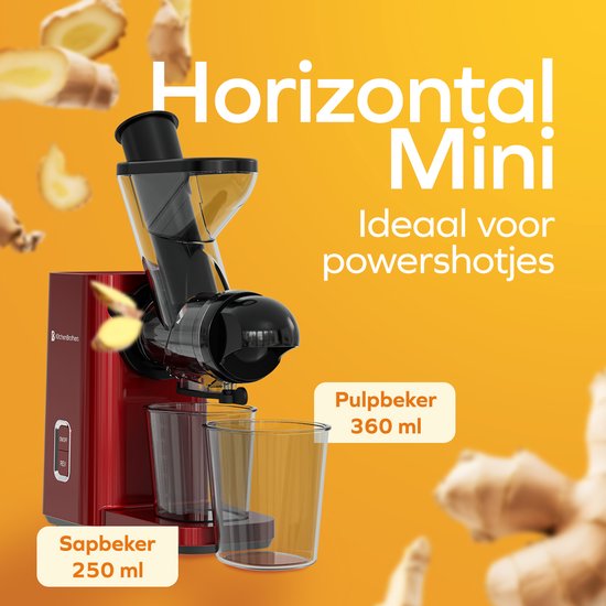 KitchenBrothers Slowjuicer - Mini Juicer - Groenten en Fruitpers - 40 mm en 50 mm invoer - 400 ml - Rood