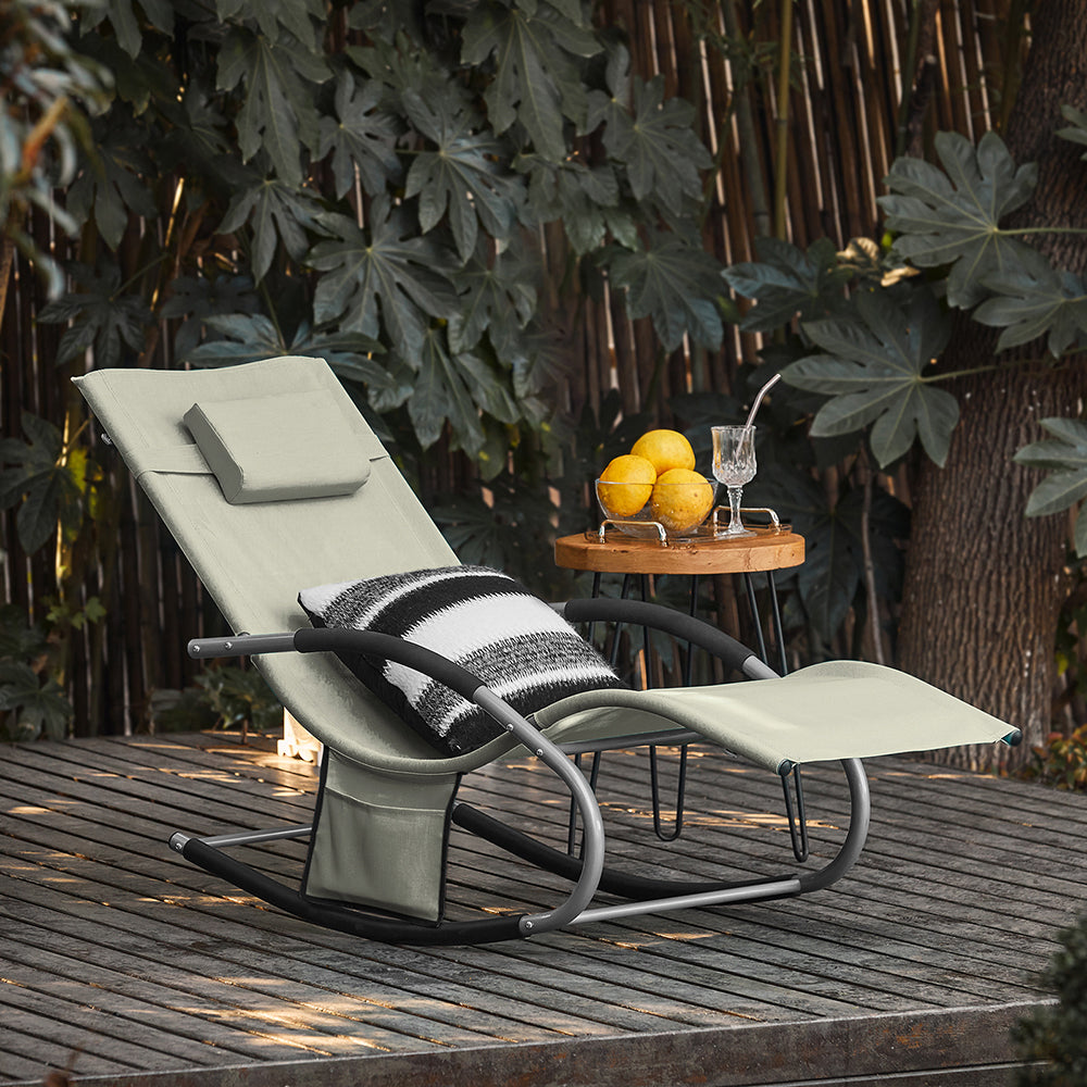 SoBuy OGS28-MI Ergonomische Ligstoel | Swingstoel | Schommelstoel | Beige | 143 x 57 x 85 cm