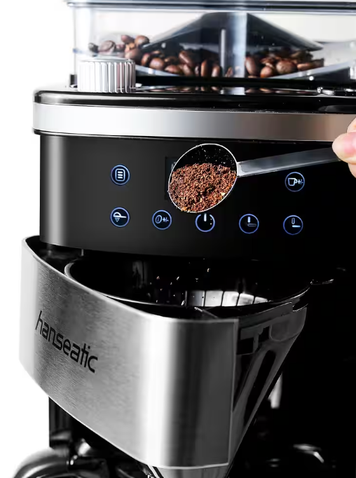 Hanseatic Koffiemachine met Molen HCMG105015SD - Zwart/Zilver - 21 x 31 x 42 cm - 1,5L, 12 Kopjes
