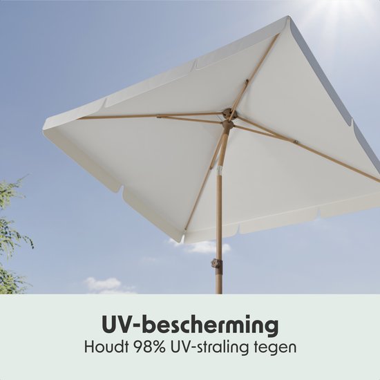 LifeGoods Parasol - Tuin - Balkonparasol - 200x125cm - 30° Kantelbaar - Waterdicht - UPF50+ - Houtkleurige coating - Crème