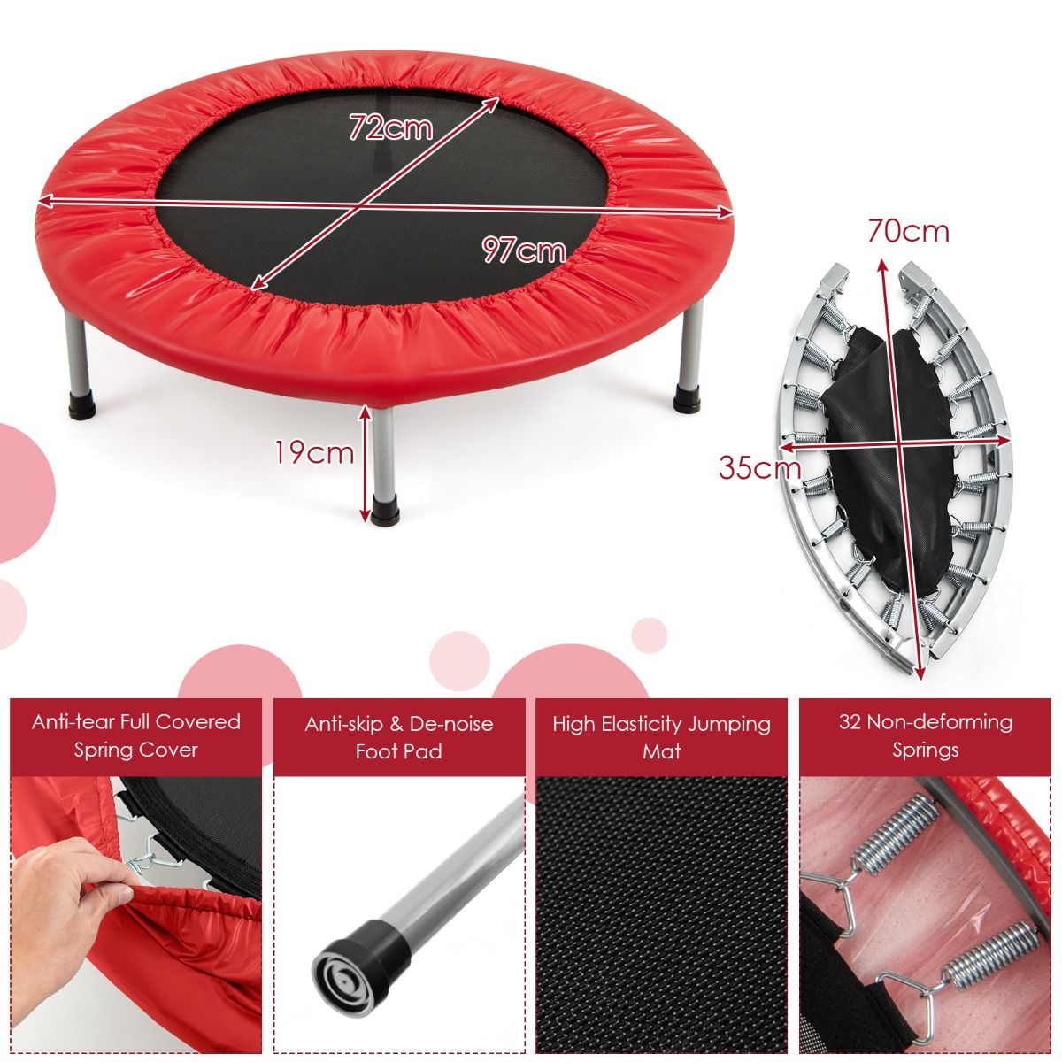 Coast Mini Trampoline - Opvouwbaar - Kindertrampoline tot 150 kg - rood Ø 97 cm