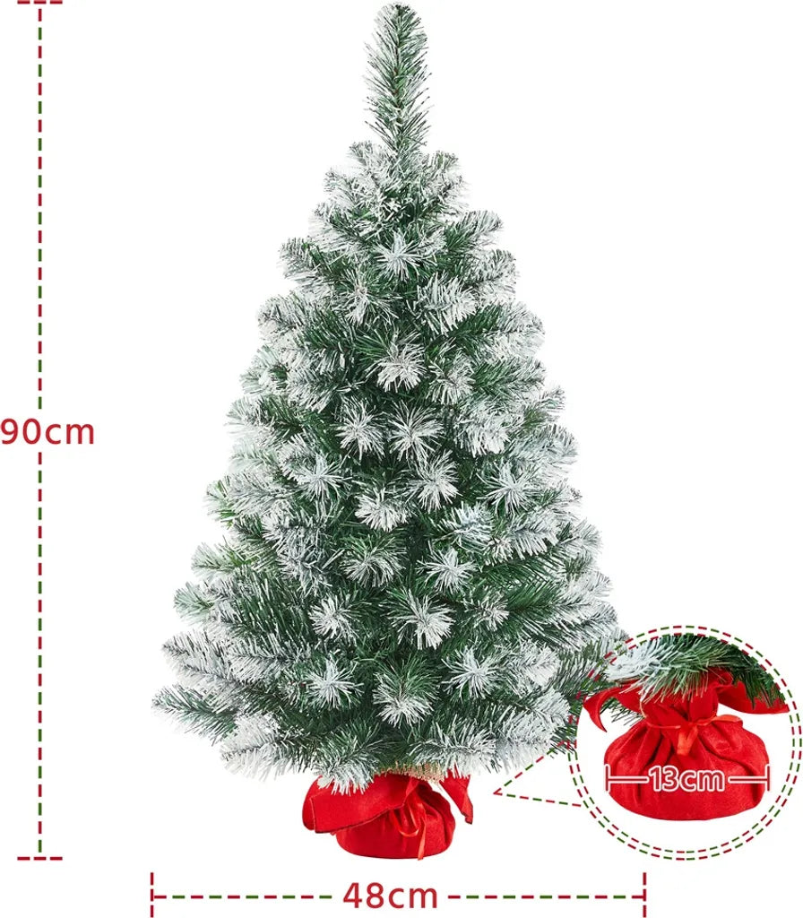 Yaheetech Kunstkerstboom - 90 cm - Sneeuweffect - Tafelmodel - 96 Takpunten - Standaard - Groen