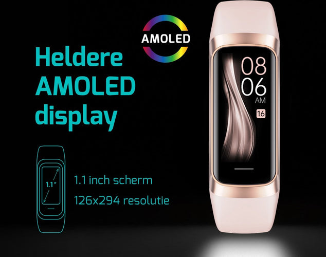 FITAGE Activity Tracker – 25 Sportmodi & AMOLED Display – IP67 – 336 u Batterij – Roze