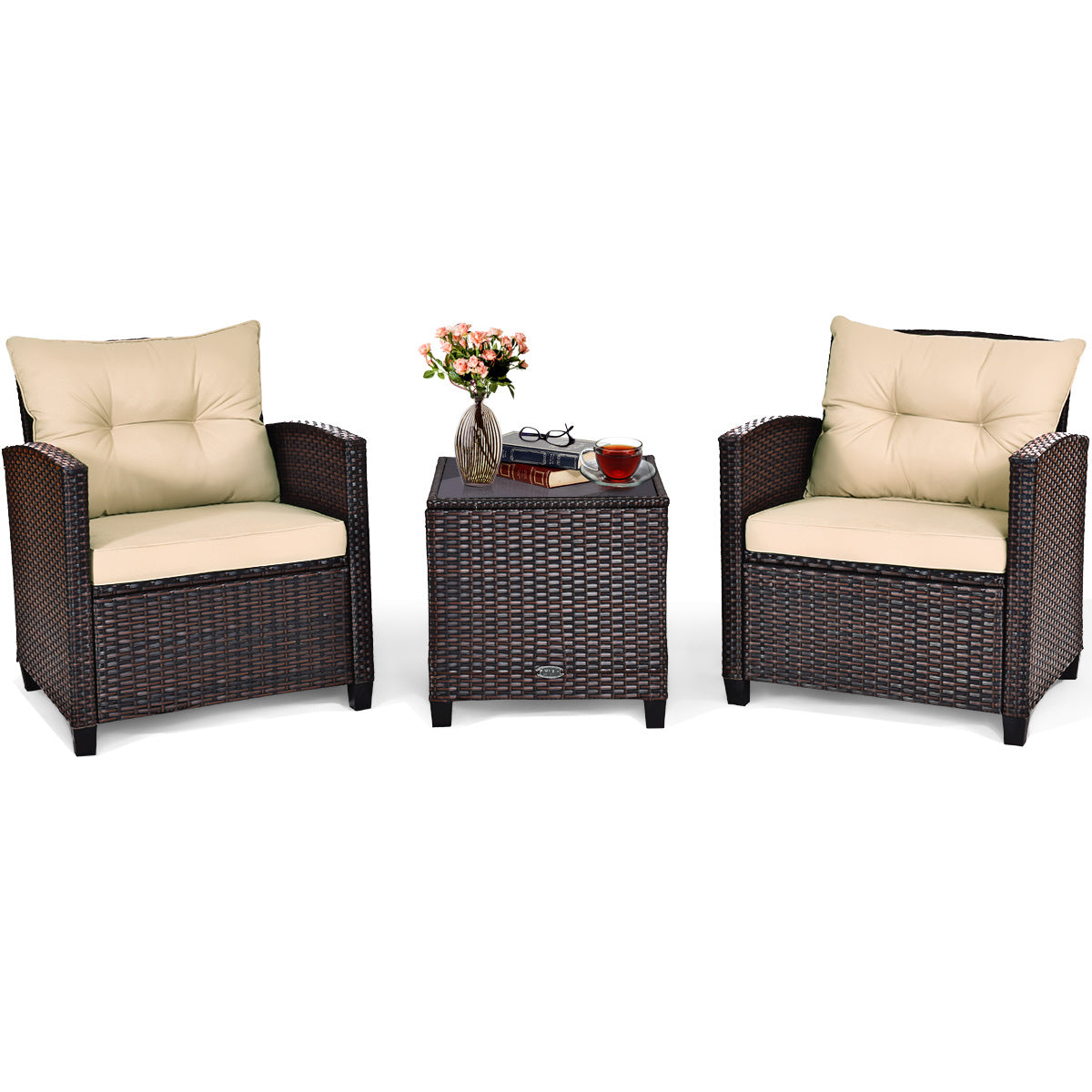 Coast 3-Delige Tuinmeubelset met Zitkussen & Salontafel - Geel + Bruin