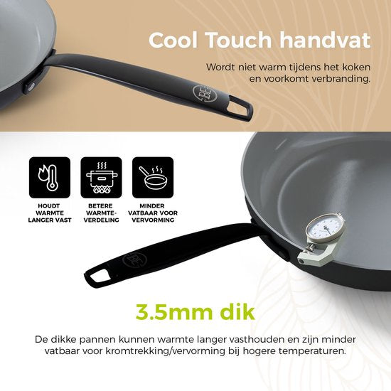 BE Living Essential Braadpan met Deksel - Ø 24 cm - Kookpan - Keramisch - PFAS vrij - Inductie - Zwart