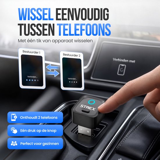 Strex Draadloze Adapter Geschikt voor Apple CarPlay & Android Auto - Wireless Dongle - USB-A en USB-C - Plug and Play